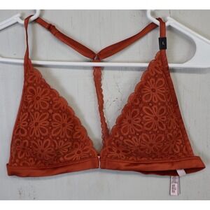 Victorias Secret Lace Long Line T Back Bralette Floral Brown Size L Front Close